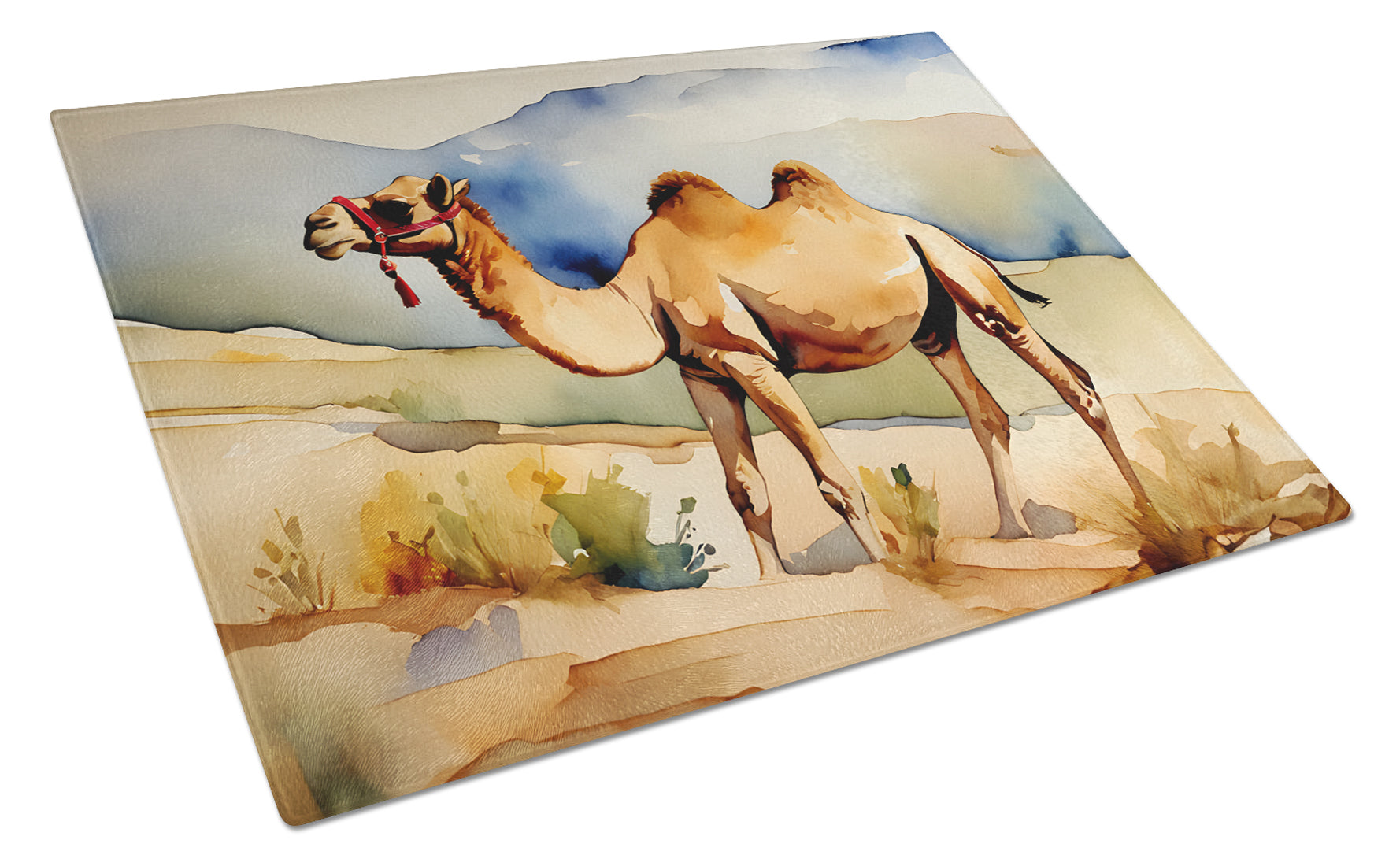 Camel Cutting Board Tempered Glass Kitchen Cutting Surface, Heat Resistant Chopping, Non-Slip Feet, Food Prep & Serving