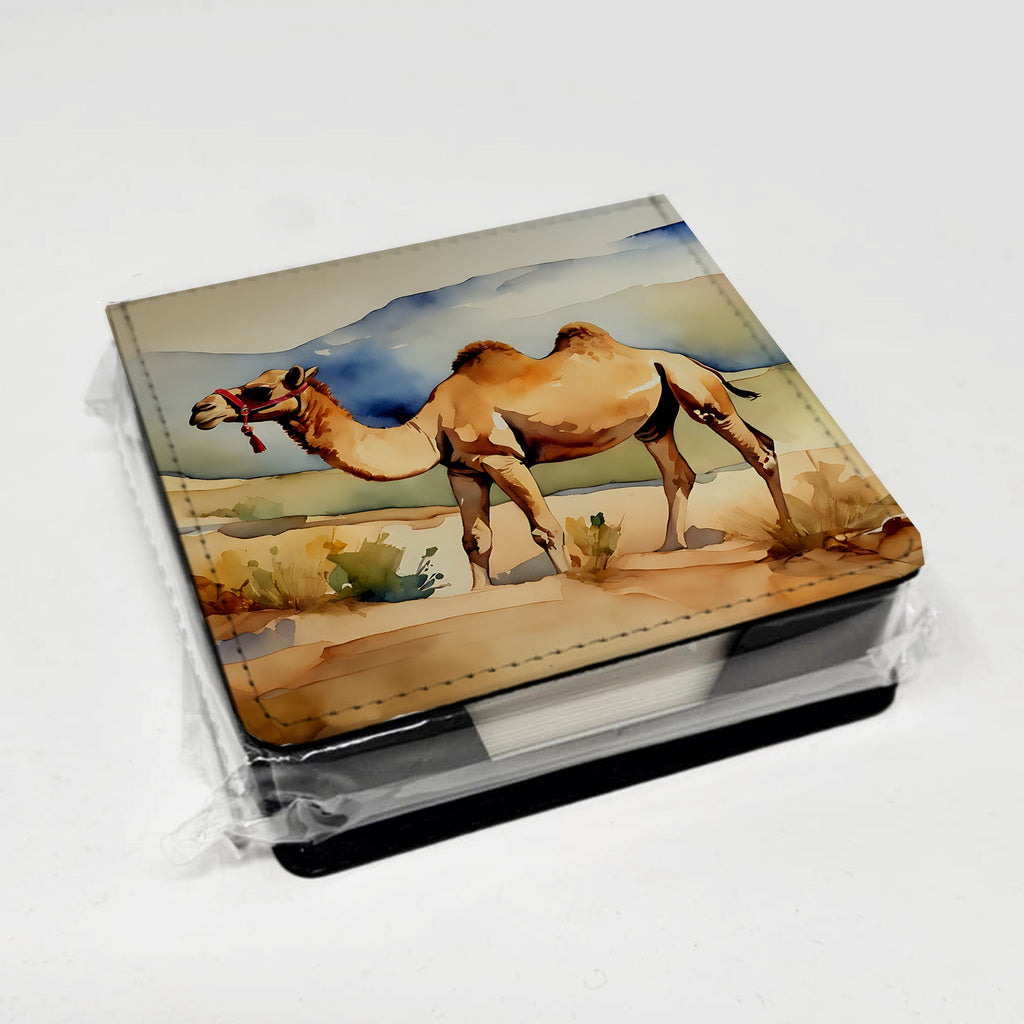 Camel PU Leather Note Paper Holder with Artist-Designed Cover, Desk Accessory, Office Gift