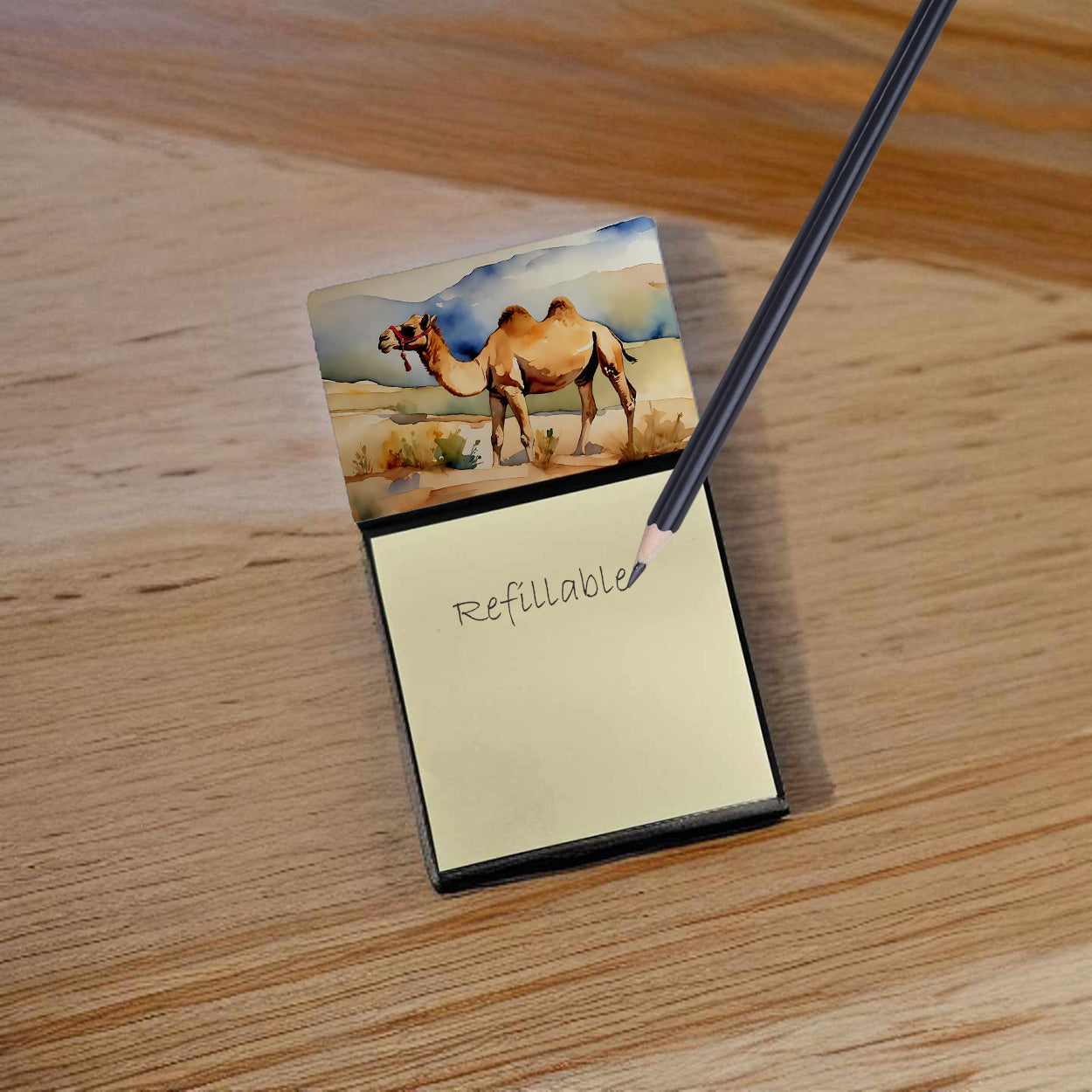 Camel Watercolor Sticky Note Holder Refillable Dispenser Desk Accessory 3x3 Pad Gift