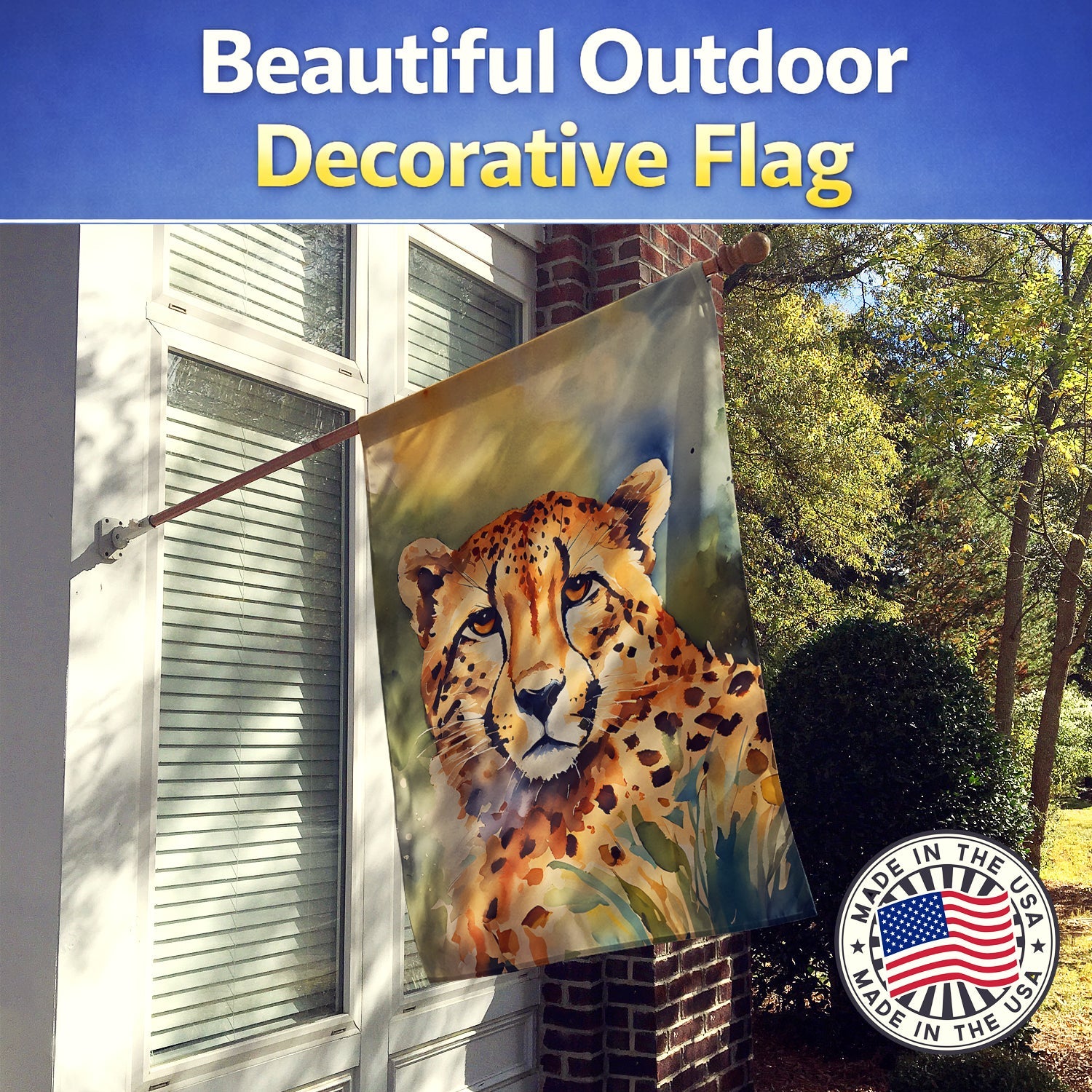 Cheetah House Flag 28x40 Porch Sleeve Pole Decorative Outside Yard Banner Artwork Wall Hanging, Polyester