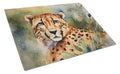 Cheetah Cutting Board Tempered Glass Kitchen Cutting Surface, Heat Resistant Chopping, Non-Slip Feet, Food Prep & Serving