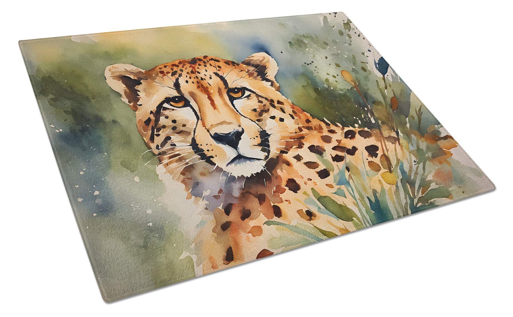 Cheetah Cutting Board Tempered Glass Kitchen Cutting Surface, Heat Resistant Chopping, Non-Slip Feet, Food Prep & Serving