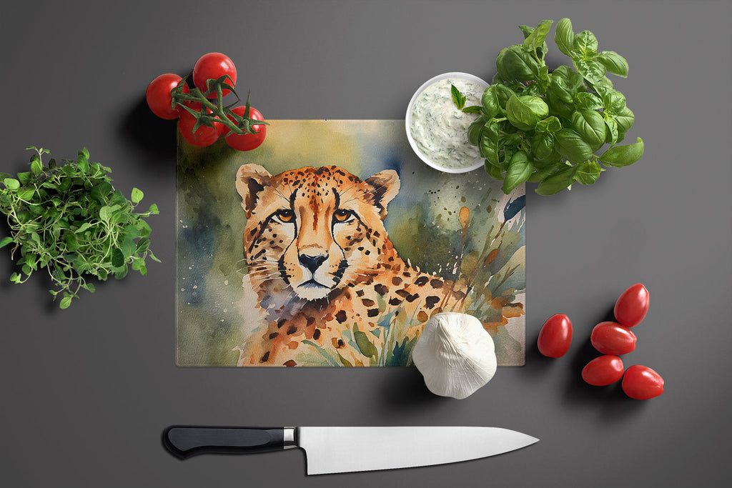 Cheetah Cutting Board Tempered Glass Kitchen Cutting Surface, Heat Resistant Chopping, Non-Slip Feet, Food Prep & Serving