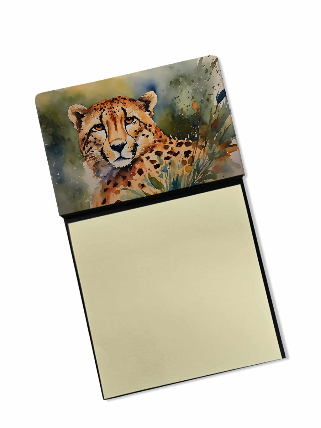 Cheetah Watercolor Sticky Note Holder Refillable Dispenser Desk Accessory 3x3 Pad Gift