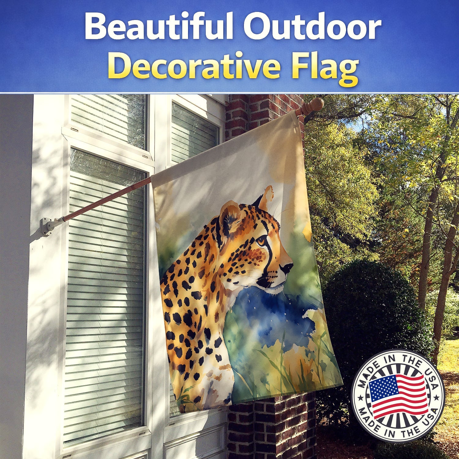 Cheetah House Flag 28x40 Porch Sleeve Pole Decorative Outside Yard Banner Artwork Wall Hanging, Polyester