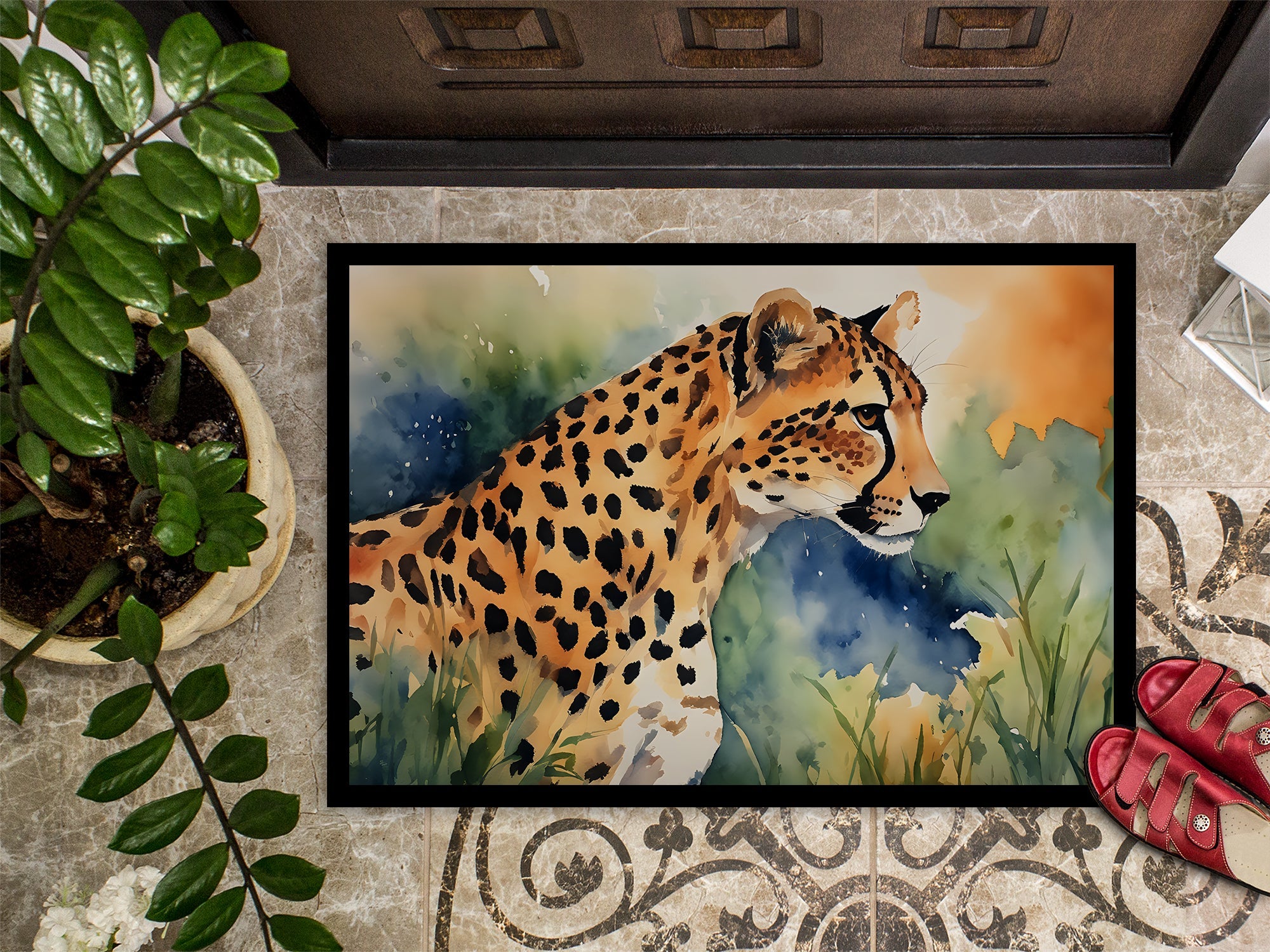 Cheetah Doormat Indoor Outdoor 24H X 36W Front Door Mat Rugs for Entryway, Non Slip Washable Low Pile,
