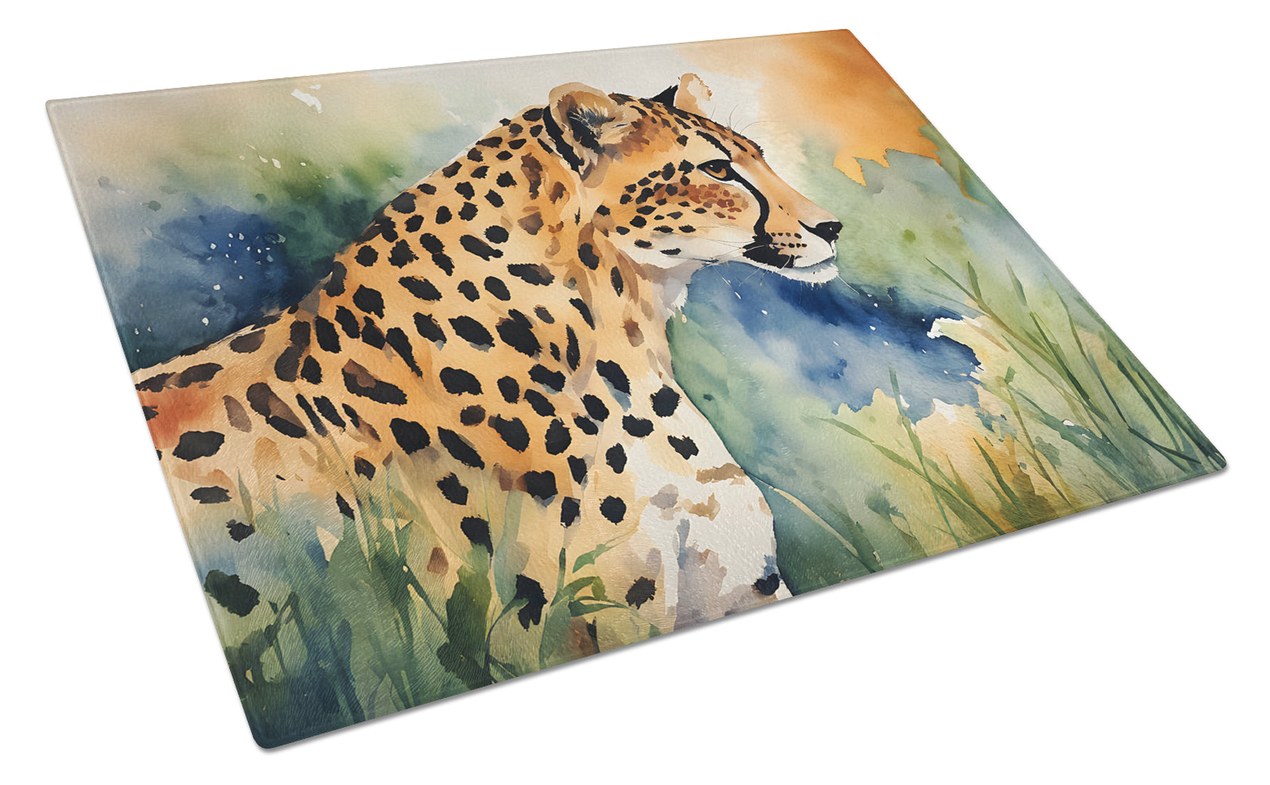 Cheetah Cutting Board Tempered Glass Kitchen Cutting Surface, Heat Resistant Chopping, Non-Slip Feet, Food Prep & Serving