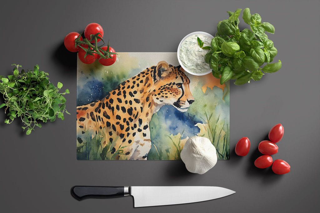 Cheetah Cutting Board Tempered Glass Kitchen Cutting Surface, Heat Resistant Chopping, Non-Slip Feet, Food Prep & Serving