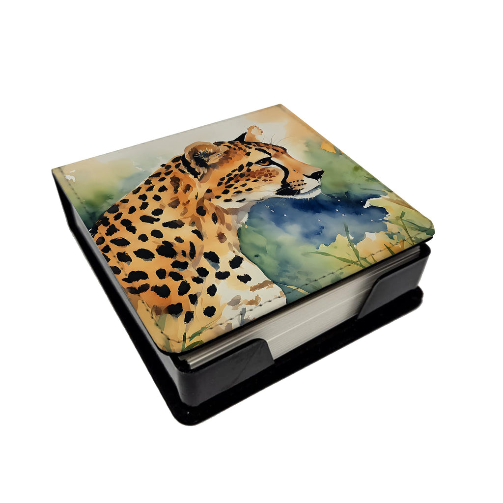 Cheetah PU Leather Note Paper Holder with Artist-Designed Cover, Desk Accessory, Office Gift