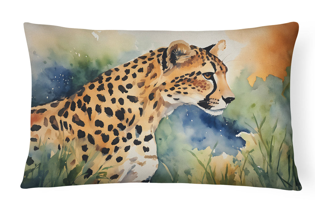 Cheetah Decorative Throw Pillow 12x16 Indoor Outdoor Accent Cushion, Fabric Cover with Insert for Sofa, Bed, Porch & Living Room