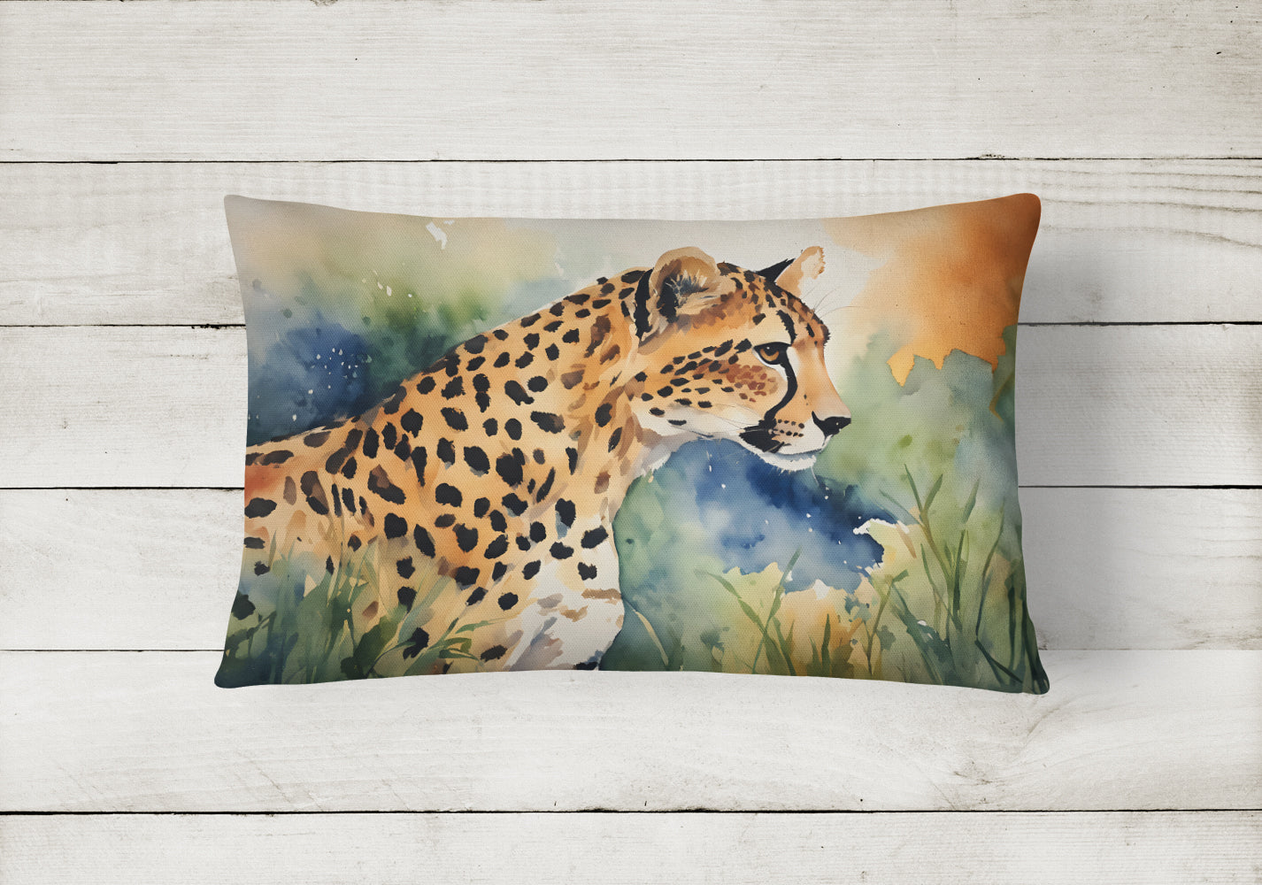 Cheetah Decorative Throw Pillow 12x16 Indoor Outdoor Accent Cushion, Fabric Cover with Insert for Sofa, Bed, Porch & Living Room