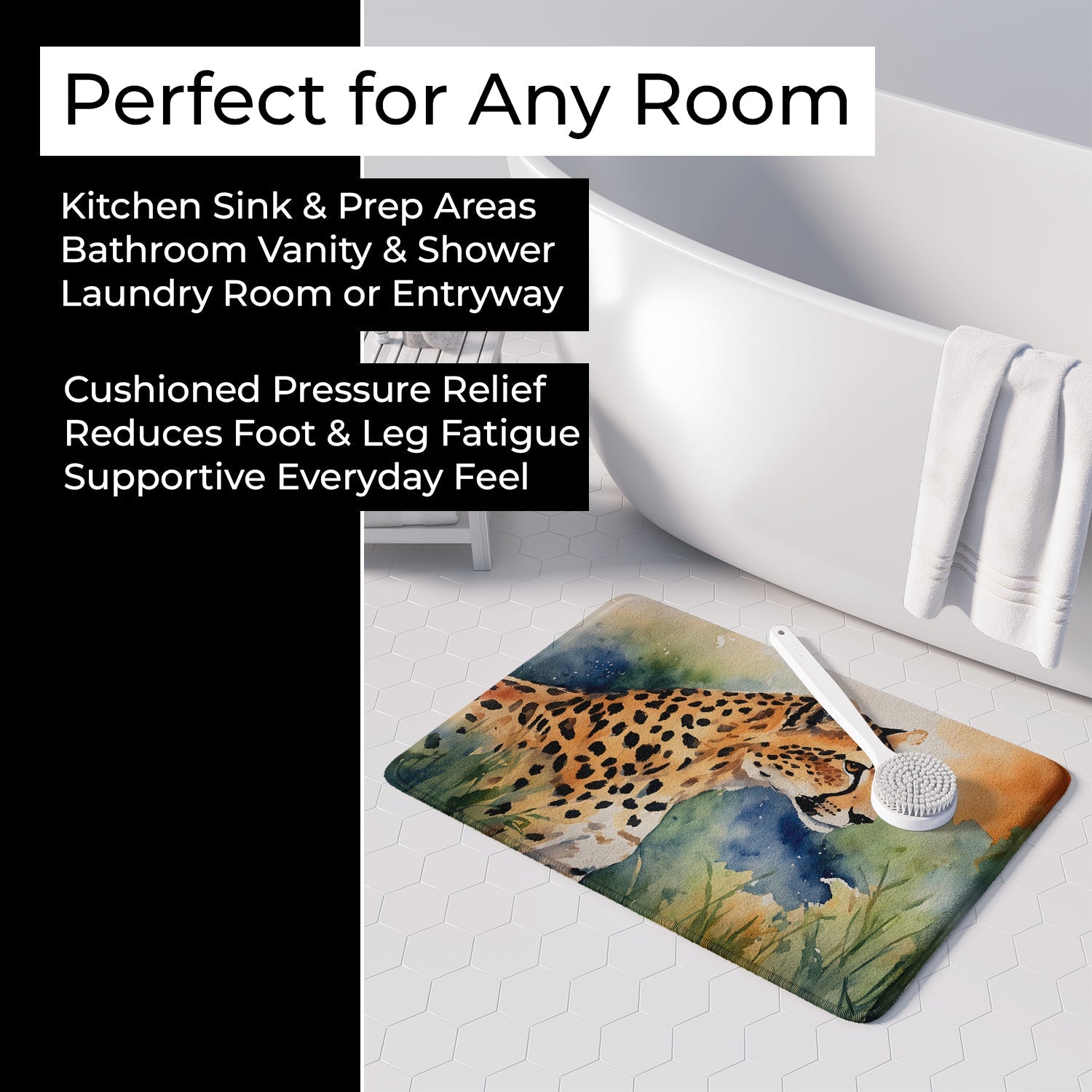 Cheetah Memory Foam Kitchen Mat Machine Washable Anti-Fatigue Cushion Comfort Bath or Kitchen Rug