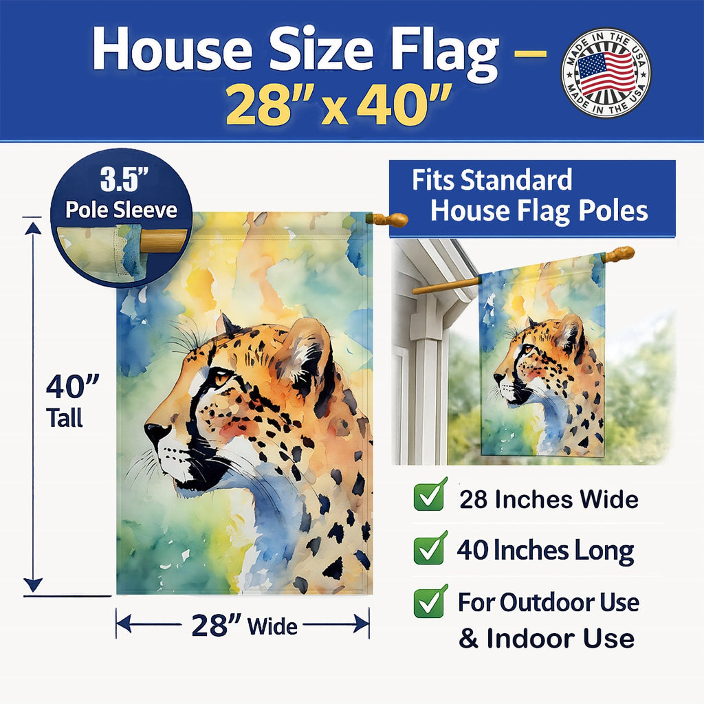 Cheetah House Flag 28x40 Porch Sleeve Pole Decorative Outside Yard Banner Artwork Wall Hanging, Polyester