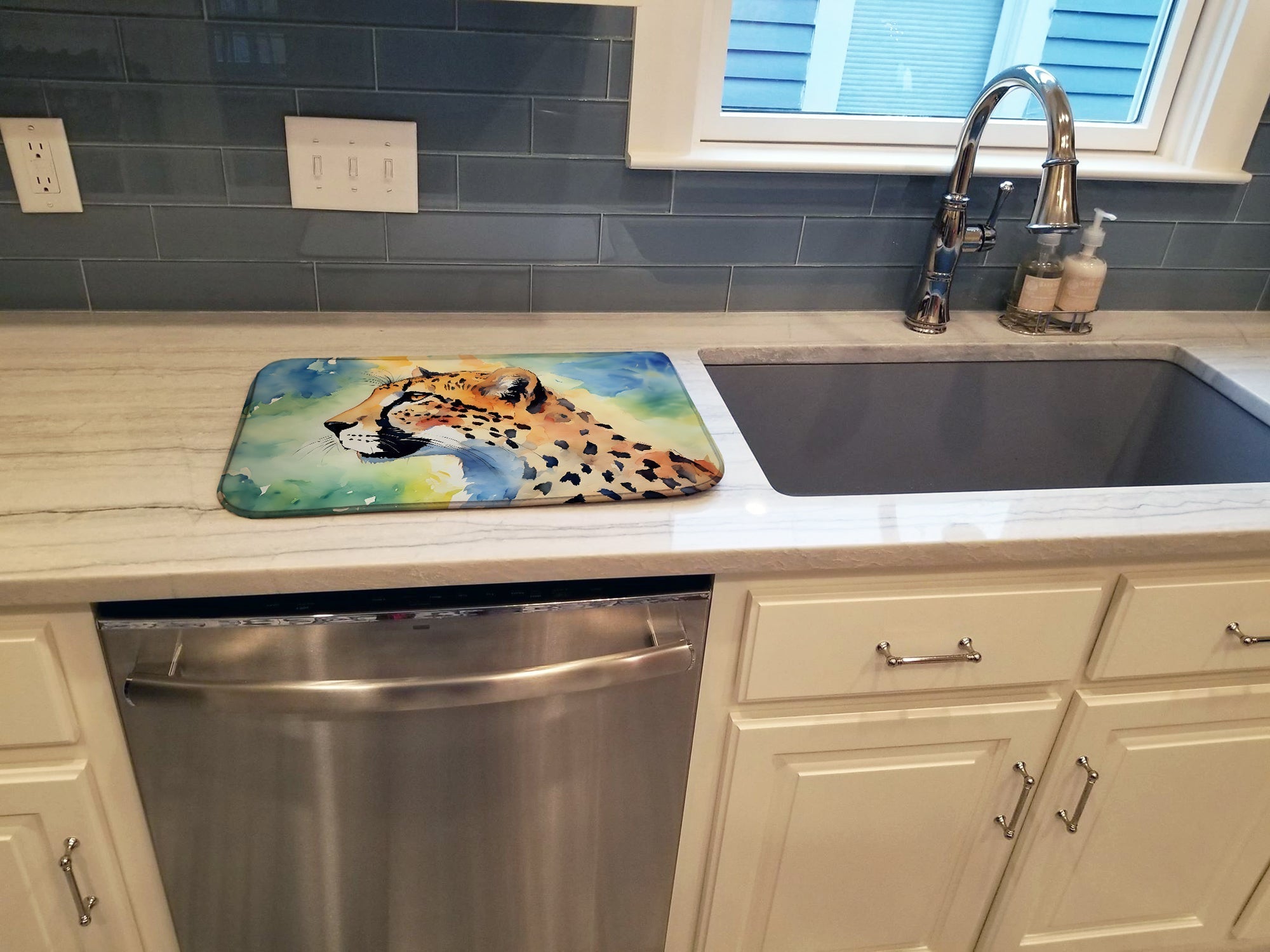 Cheetah Dish Drying Mat Absorbent Dish Drying Mat Pad for Kitchen Counter Dish Drainer Mat for Countertop, 14 x 21", Multicolor
