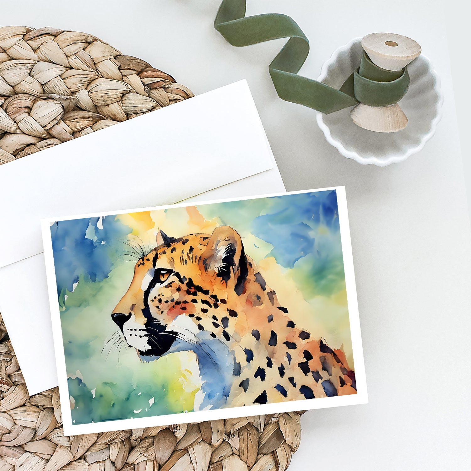 Cheetah Greeting Cards Pack of 8 Blank Cards with Envelopes Whimsical A7 Size 5x7