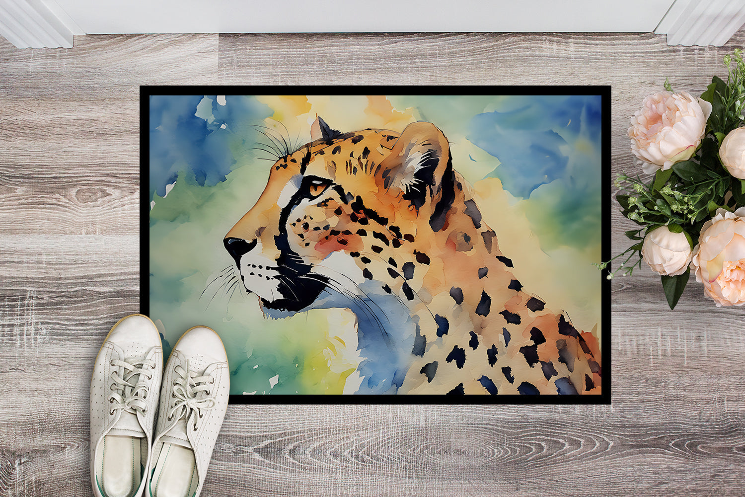 Cheetah Doormat Indoor Outdoor 24H X 36W Front Door Mat Rugs for Entryway, Non Slip Washable Low Pile,