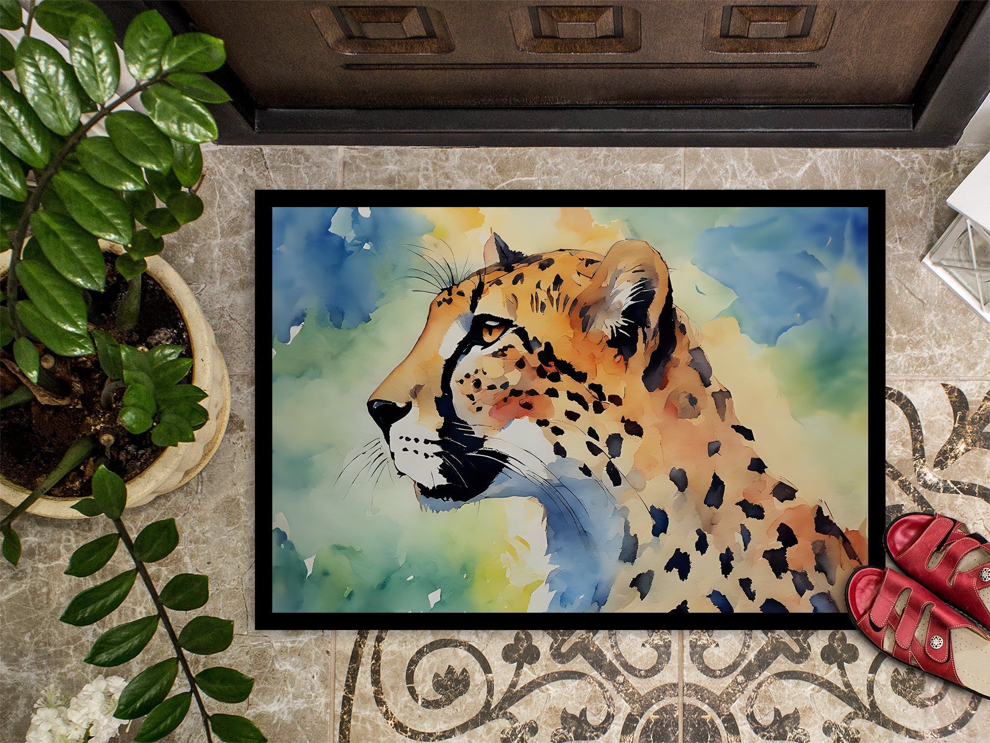 Cheetah Doormat Indoor Outdoor 24H X 36W Front Door Mat Rugs for Entryway, Non Slip Washable Low Pile,