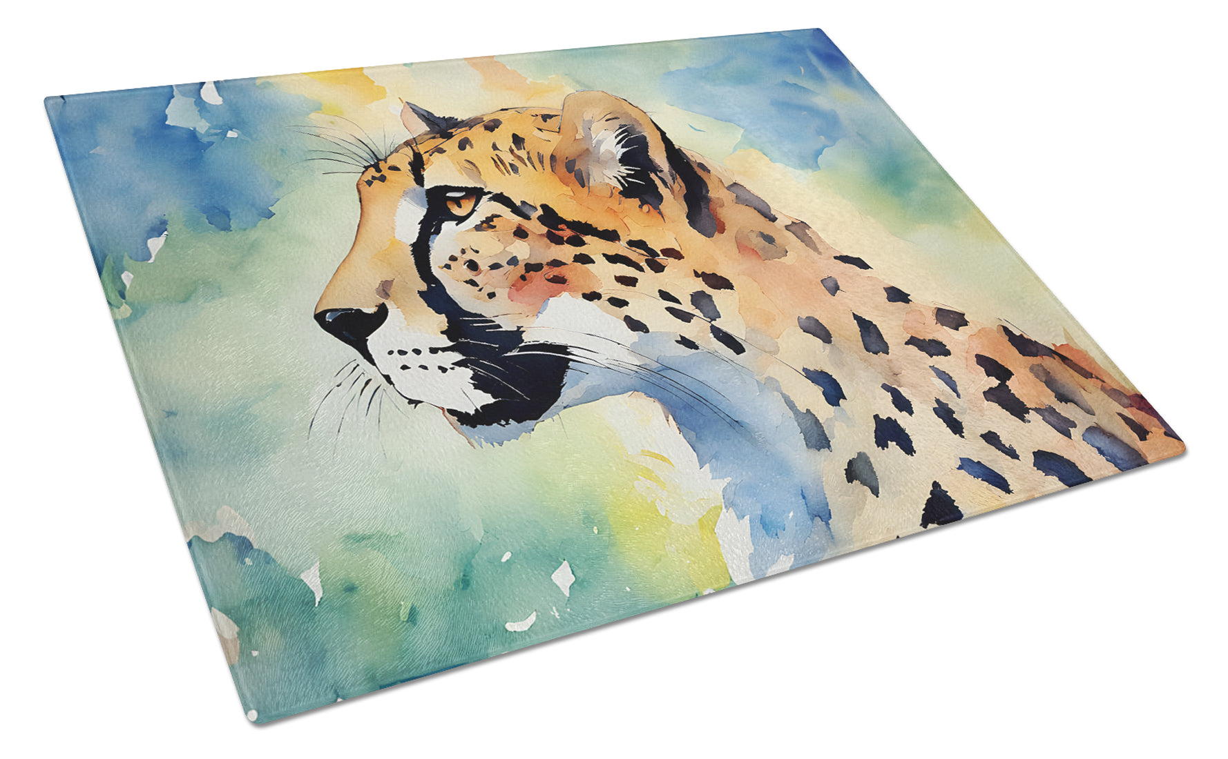 Cheetah Cutting Board Tempered Glass Kitchen Cutting Surface, Heat Resistant Chopping, Non-Slip Feet, Food Prep & Serving