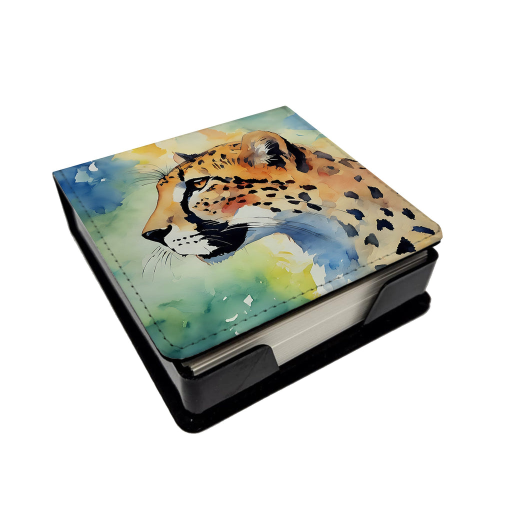 Cheetah PU Leather Note Paper Holder with Artist-Designed Cover, Desk Accessory, Office Gift