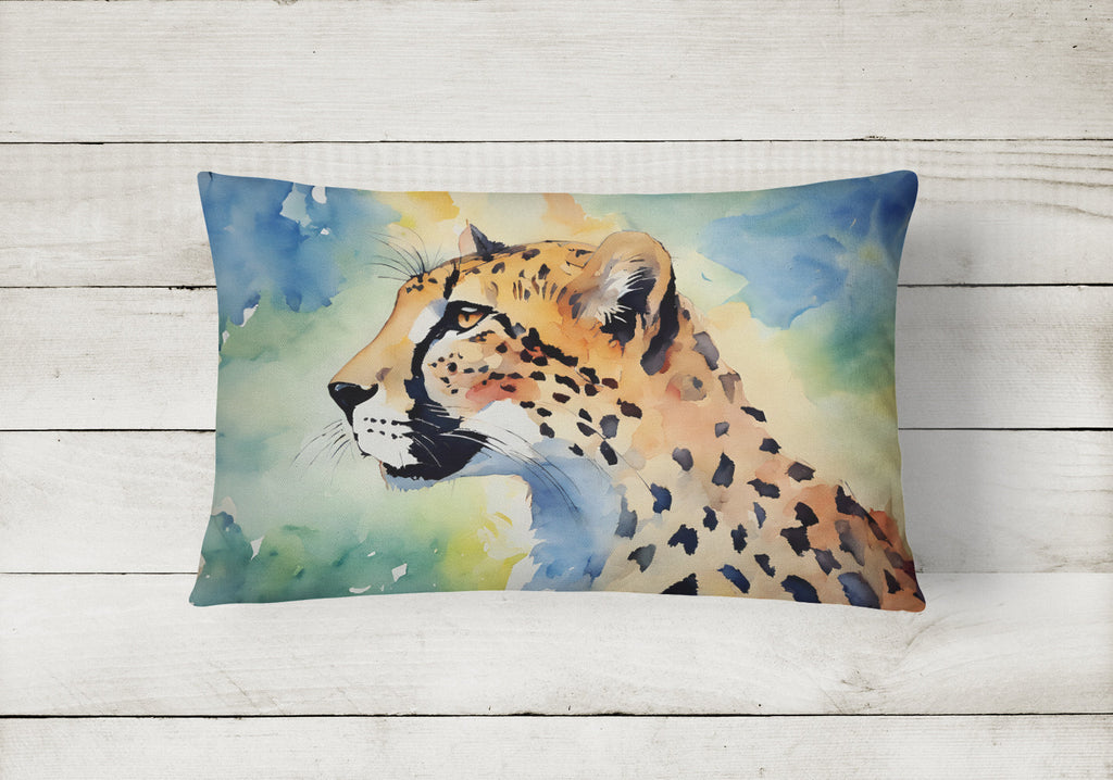 Cheetah Decorative Throw Pillow 12x16 Indoor Outdoor Accent Cushion, Fabric Cover with Insert for Sofa, Bed, Porch & Living Room