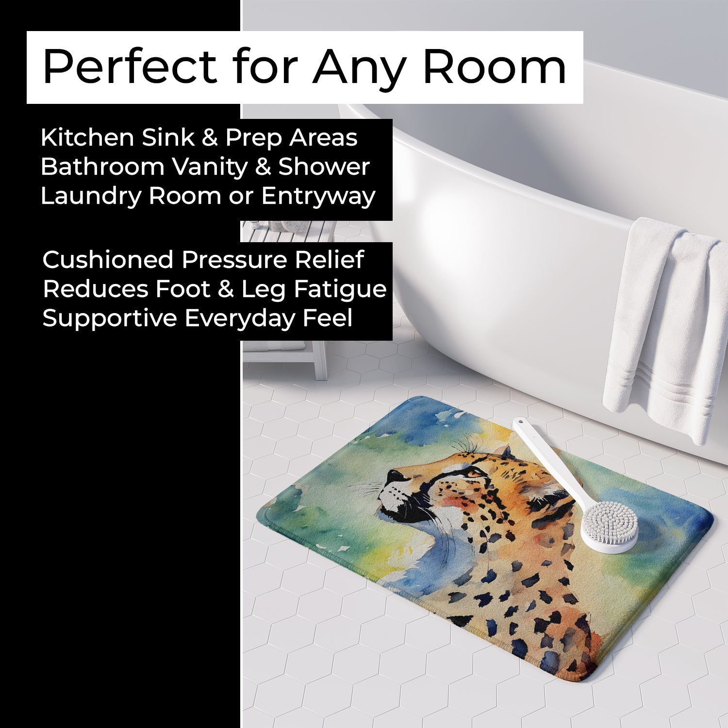 Cheetah Memory Foam Kitchen Mat Machine Washable Anti-Fatigue Cushion Comfort Bath or Kitchen Rug