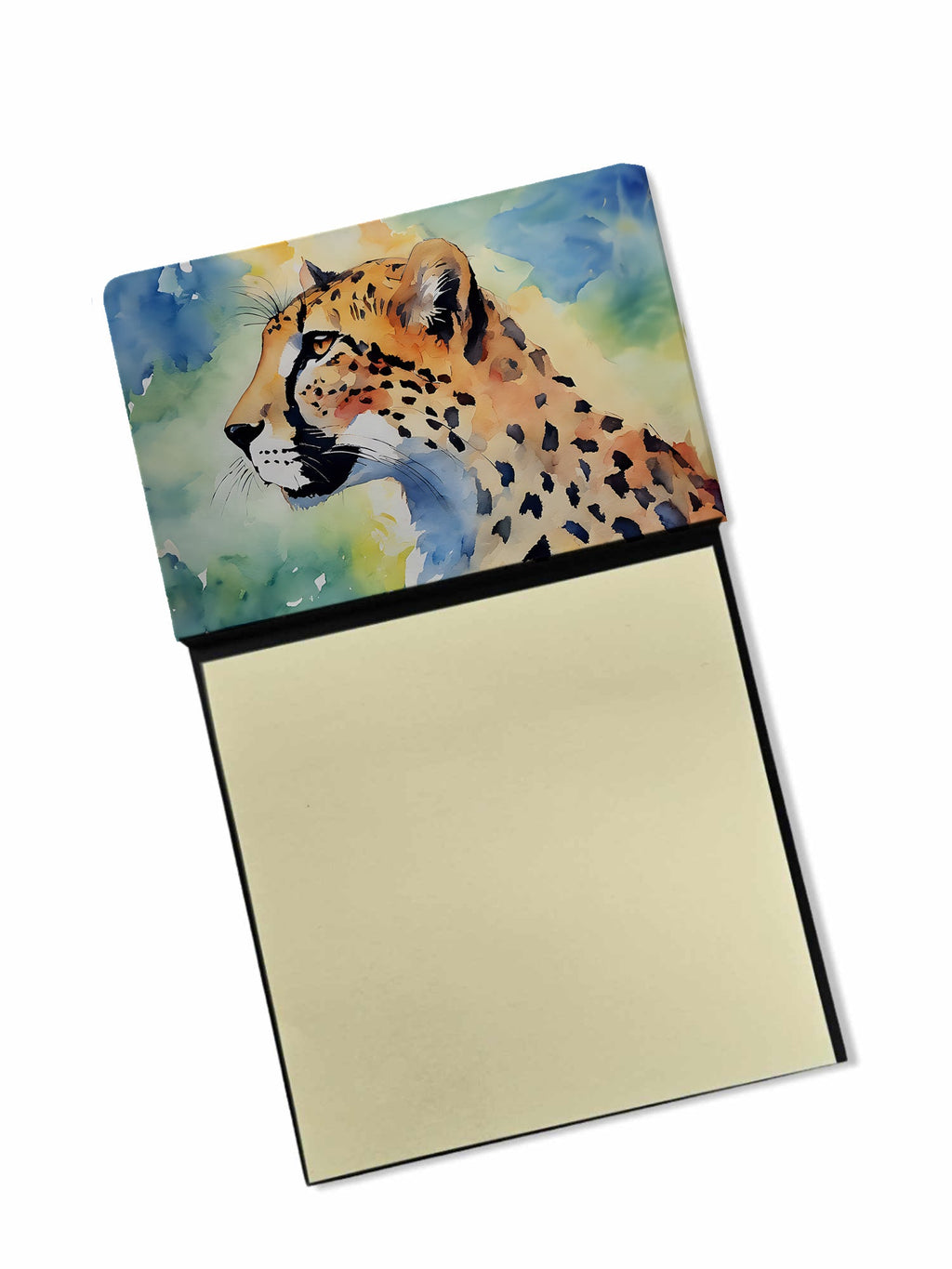 Cheetah Watercolor Sticky Note Holder Refillable Dispenser Desk Accessory 3x3 Pad Gift