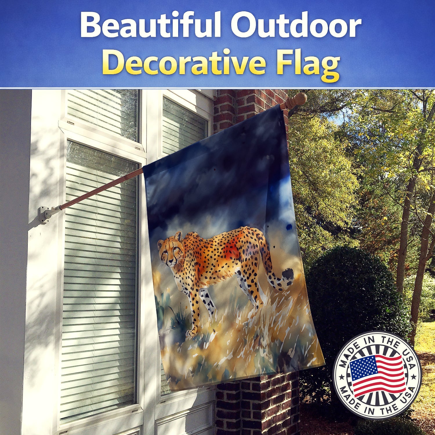 Cheetah House Flag 28x40 Porch Sleeve Pole Decorative Outside Yard Banner Artwork Wall Hanging, Polyester