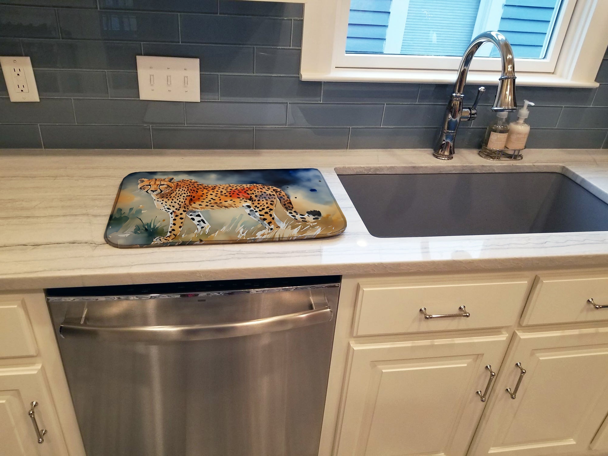Cheetah Dish Drying Mat Absorbent Dish Drying Mat Pad for Kitchen Counter Dish Drainer Mat for Countertop, 14 x 21", Multicolor