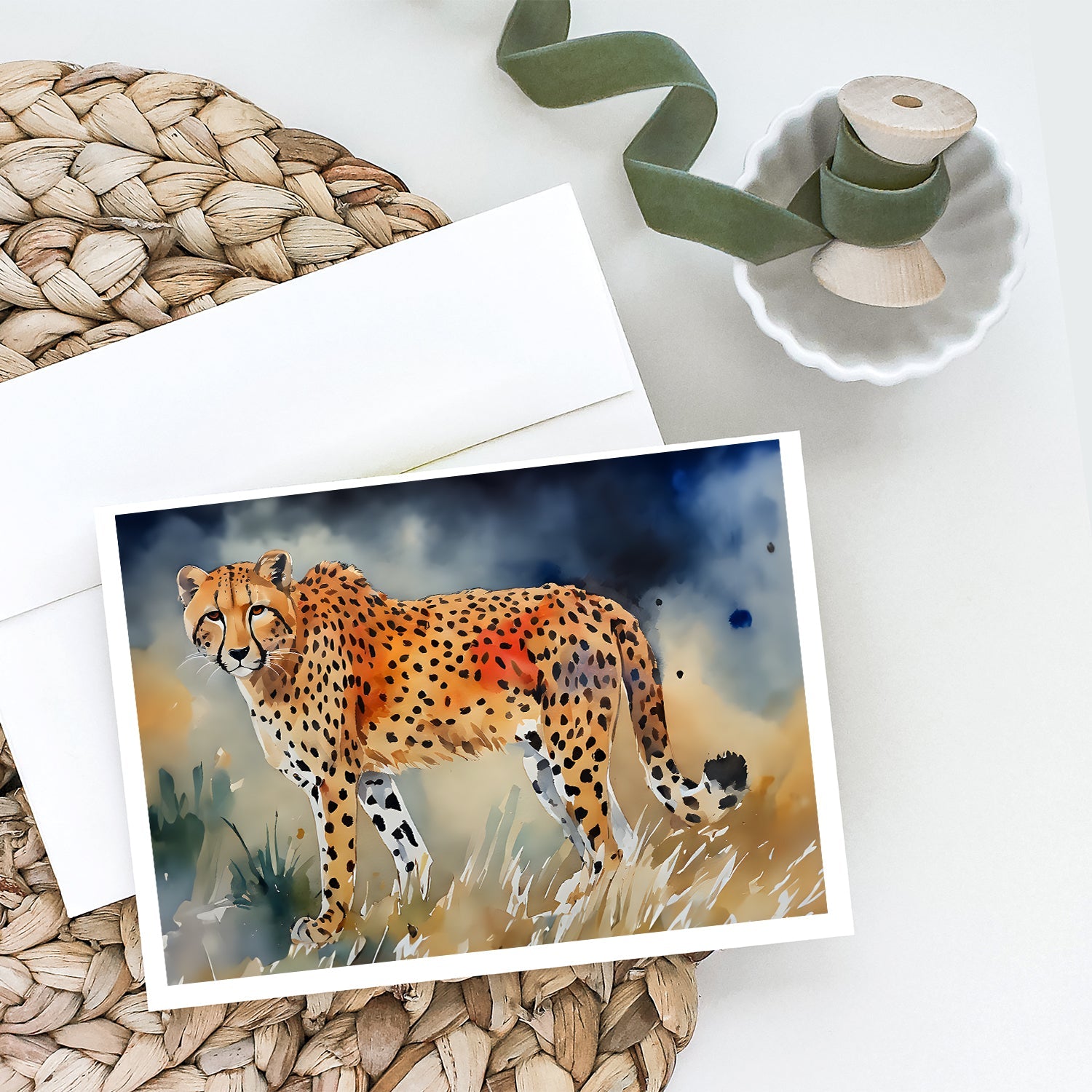 Cheetah Greeting Cards Pack of 8 Blank Cards with Envelopes Whimsical A7 Size 5x7