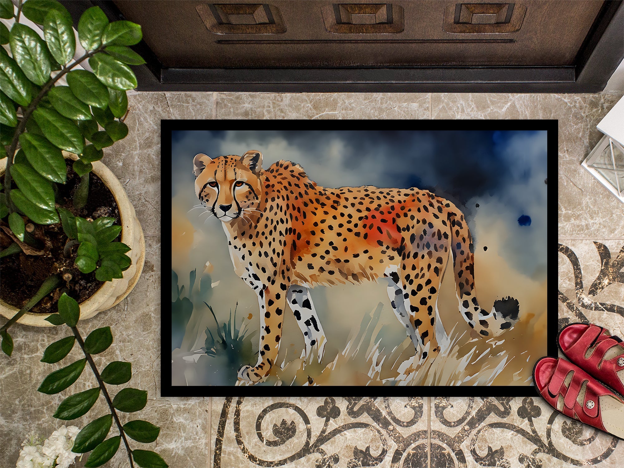 Cheetah Doormat Indoor Outdoor 24H X 36W Front Door Mat Rugs for Entryway, Non Slip Washable Low Pile,