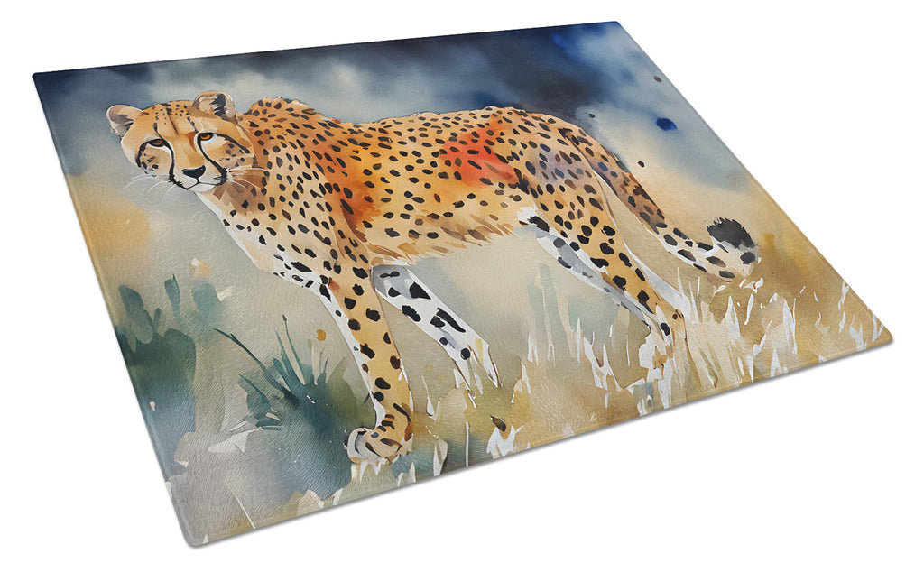 Cheetah Cutting Board Tempered Glass Kitchen Cutting Surface, Heat Resistant Chopping, Non-Slip Feet, Food Prep & Serving