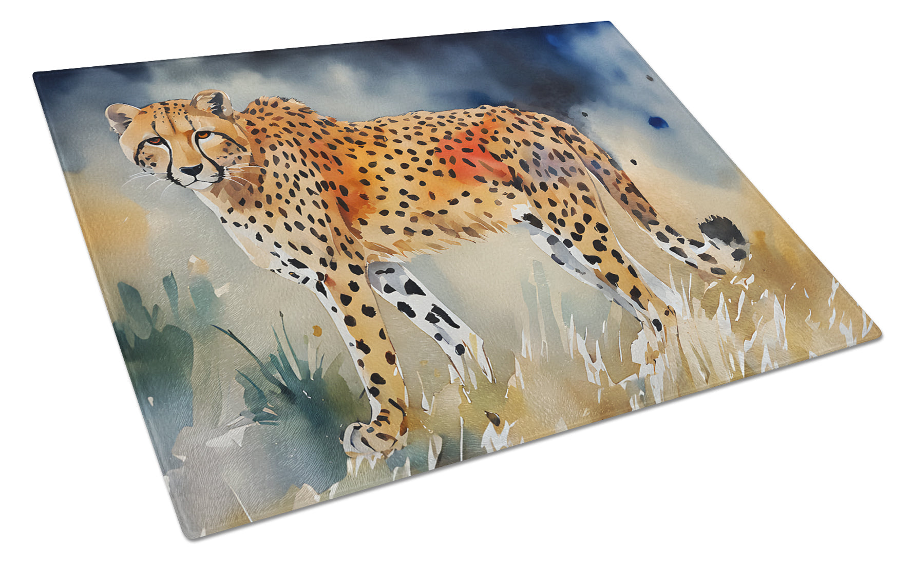 Cheetah Cutting Board Tempered Glass Kitchen Cutting Surface, Heat Resistant Chopping, Non-Slip Feet, Food Prep & Serving