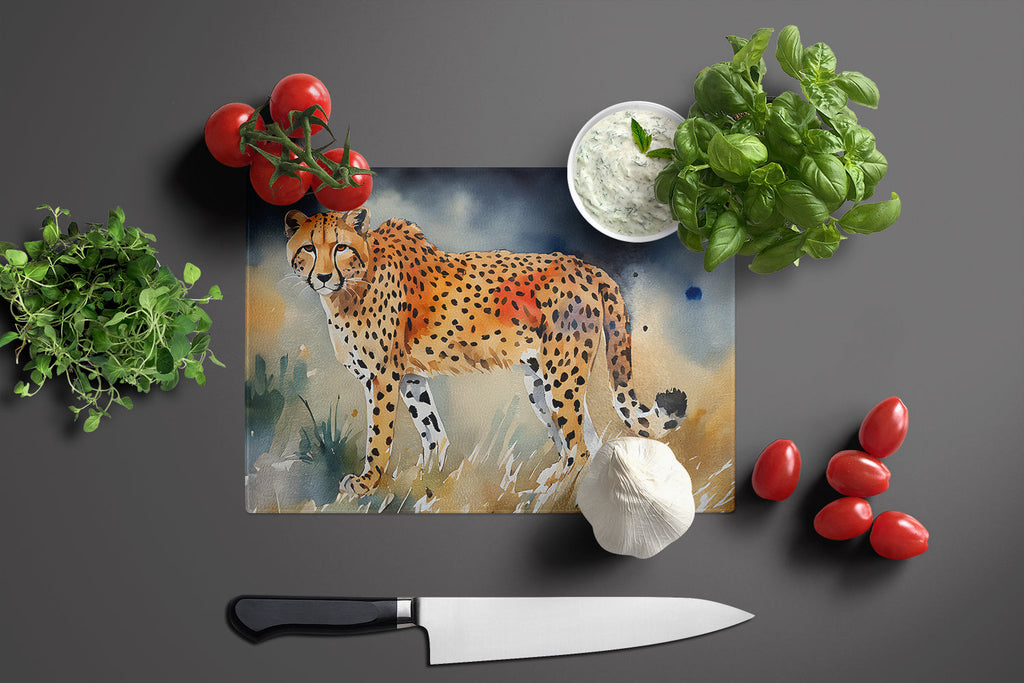 Cheetah Cutting Board Tempered Glass Kitchen Cutting Surface, Heat Resistant Chopping, Non-Slip Feet, Food Prep & Serving