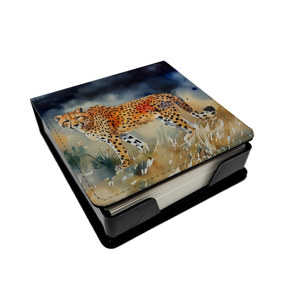 Cheetah PU Leather Note Paper Holder with Artist-Designed Cover, Desk Accessory, Office Gift