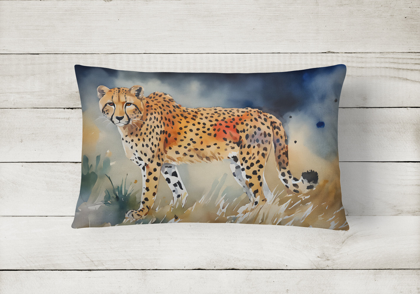 Cheetah Decorative Throw Pillow 12x16 Indoor Outdoor Accent Cushion, Fabric Cover with Insert for Sofa, Bed, Porch & Living Room