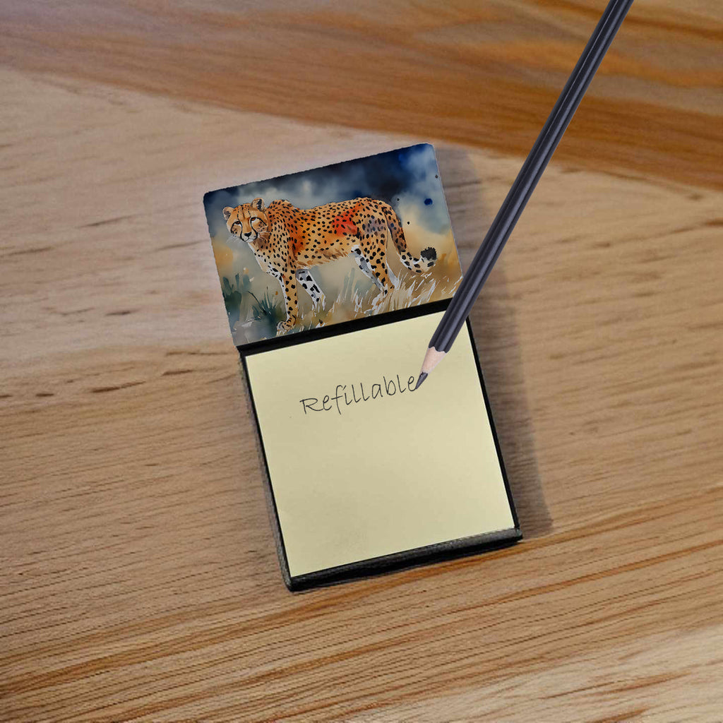 Cheetah Watercolor Sticky Note Holder Refillable Dispenser Desk Accessory 3x3 Pad Gift