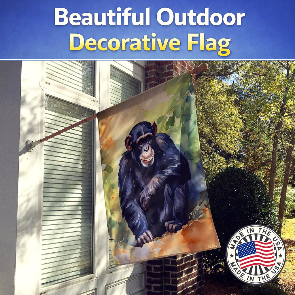 Chimpanzee House Flag 28x40 Porch Sleeve Pole Decorative Outside Yard Banner Artwork Wall Hanging, Polyester