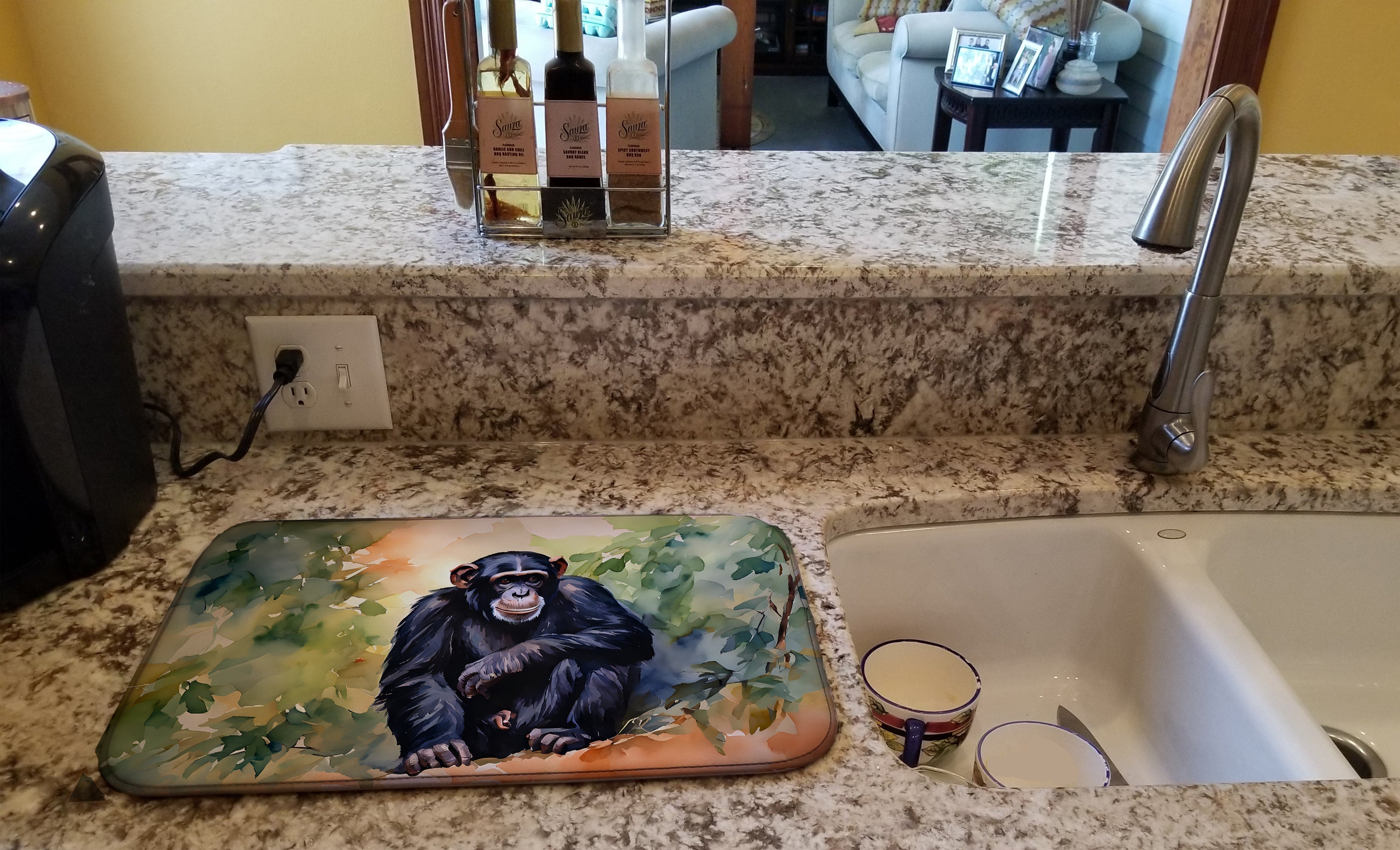 Chimpanzee Dish Drying Mat Absorbent Dish Drying Mat Pad for Kitchen Counter Dish Drainer Mat for Countertop, 14 x 21", Multicolor