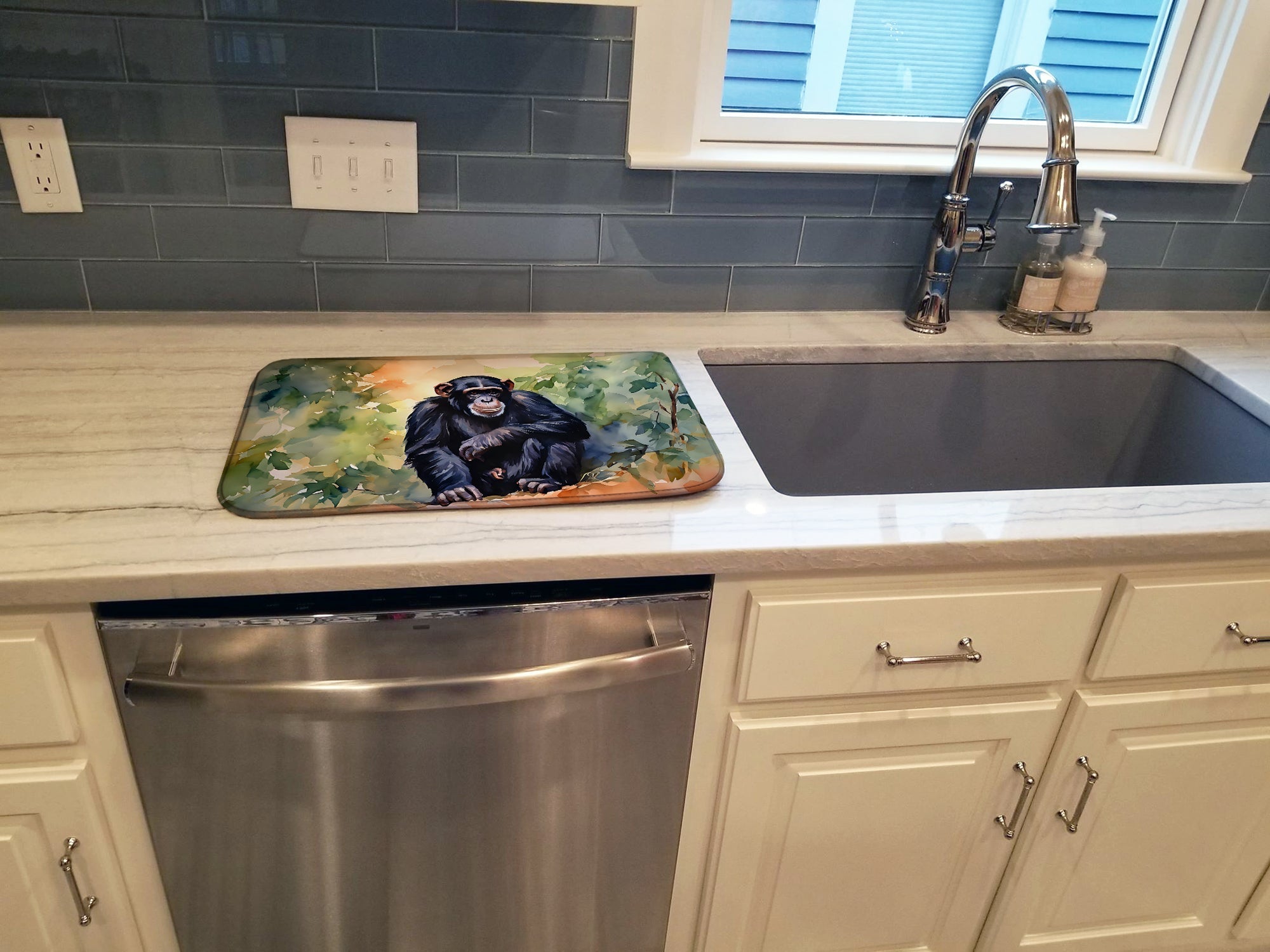 Chimpanzee Dish Drying Mat Absorbent Dish Drying Mat Pad for Kitchen Counter Dish Drainer Mat for Countertop, 14 x 21", Multicolor