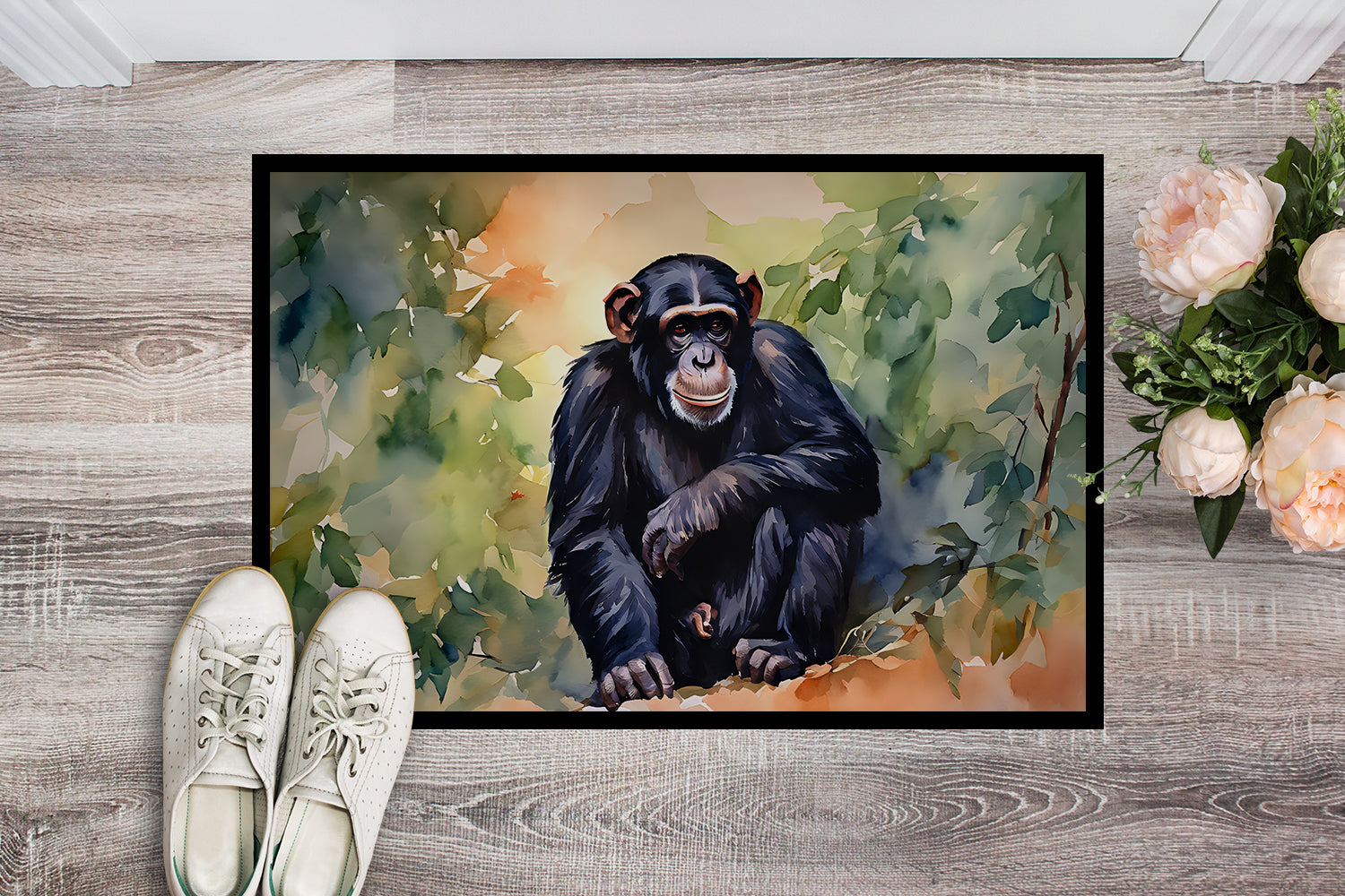 Chimpanzee Doormat Indoor Outdoor 24H X 36W Front Door Mat Rugs for Entryway, Non Slip Washable Low Pile,