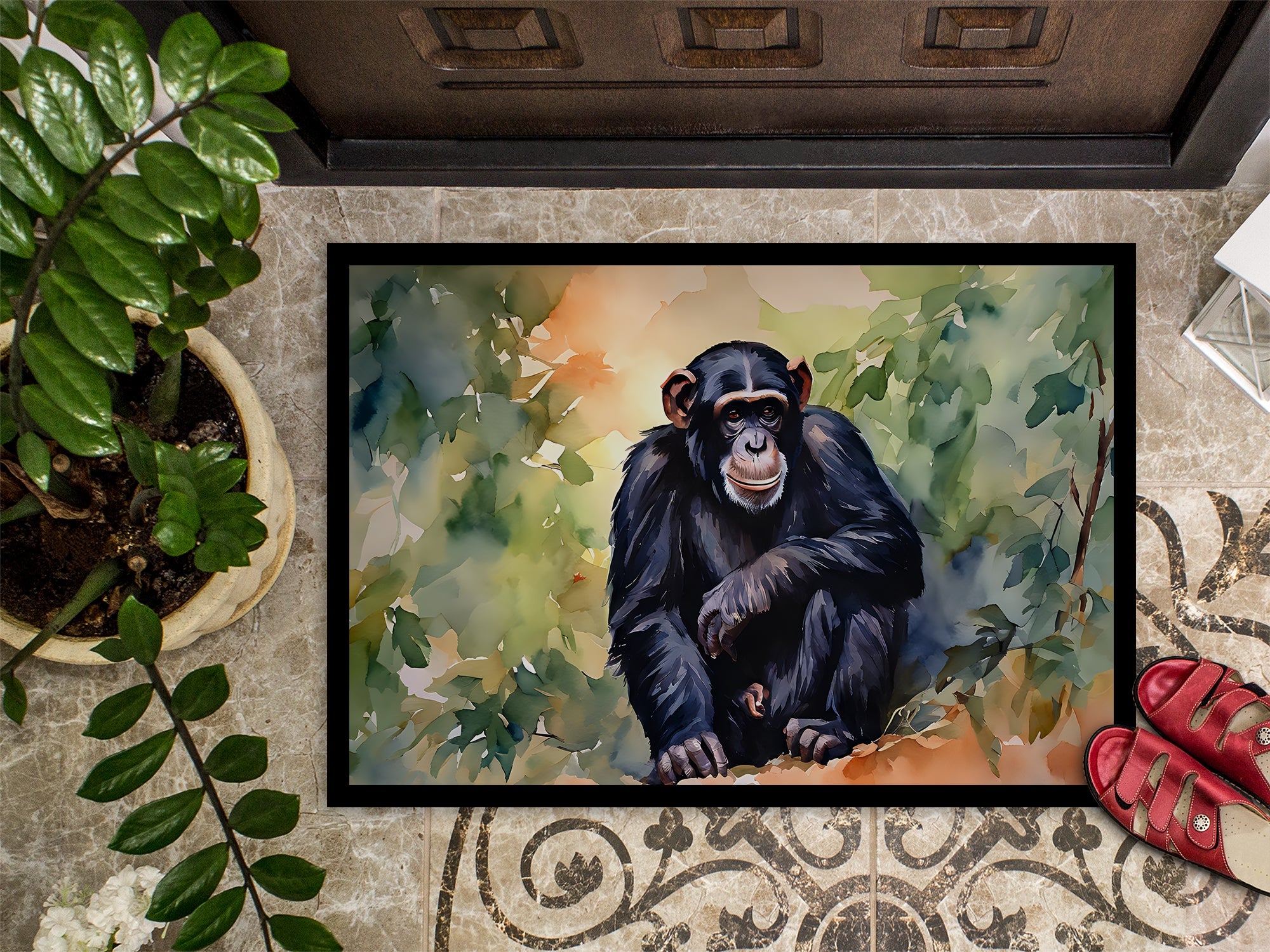 Chimpanzee Doormat Indoor Outdoor 24H X 36W Front Door Mat Rugs for Entryway, Non Slip Washable Low Pile,