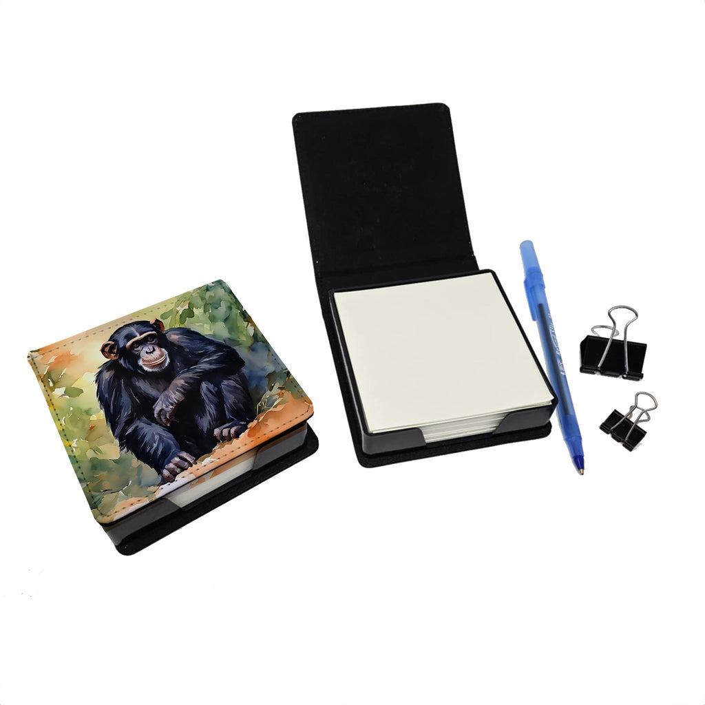 Chimpanzee PU Leather Note Paper Holder with Artist-Designed Cover, Desk Accessory, Office Gift