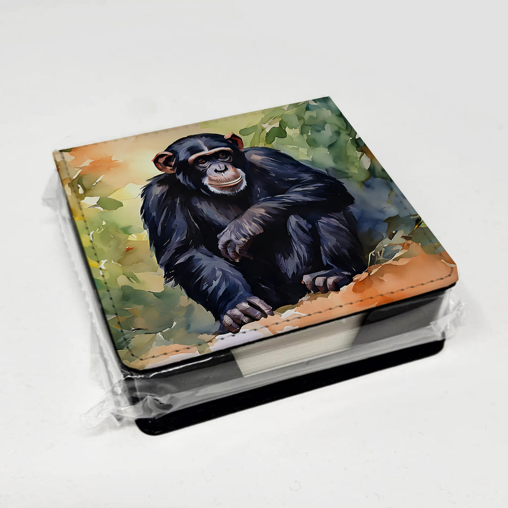 Chimpanzee PU Leather Note Paper Holder with Artist-Designed Cover, Desk Accessory, Office Gift