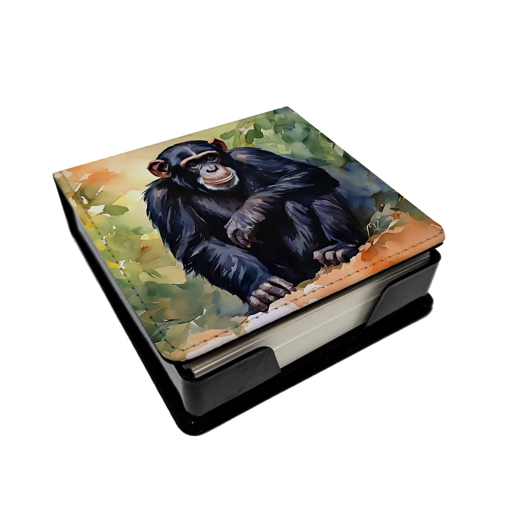 Chimpanzee PU Leather Note Paper Holder with Artist-Designed Cover, Desk Accessory, Office Gift