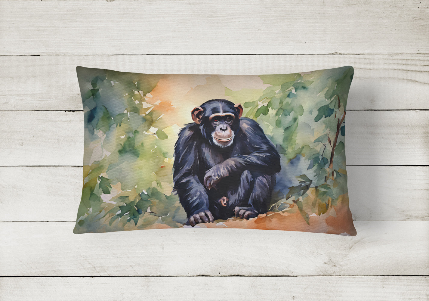 Chimpanzee Decorative Throw Pillow 12x16 Indoor Outdoor Accent Cushion, Fabric Cover with Insert for Sofa, Bed, Porch & Living Room