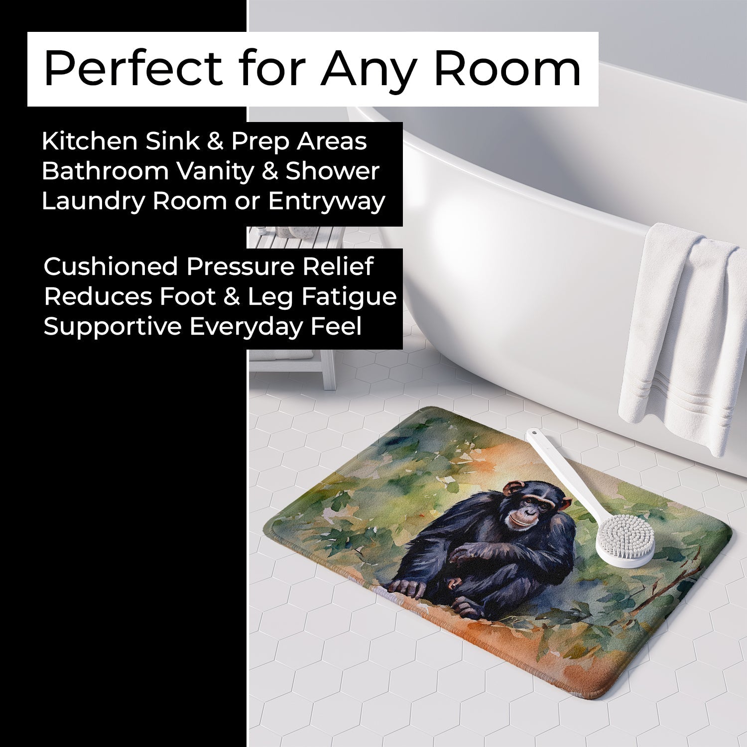 Chimpanzee Memory Foam Kitchen Mat Machine Washable Anti-Fatigue Cushion Comfort Bath or Kitchen Rug
