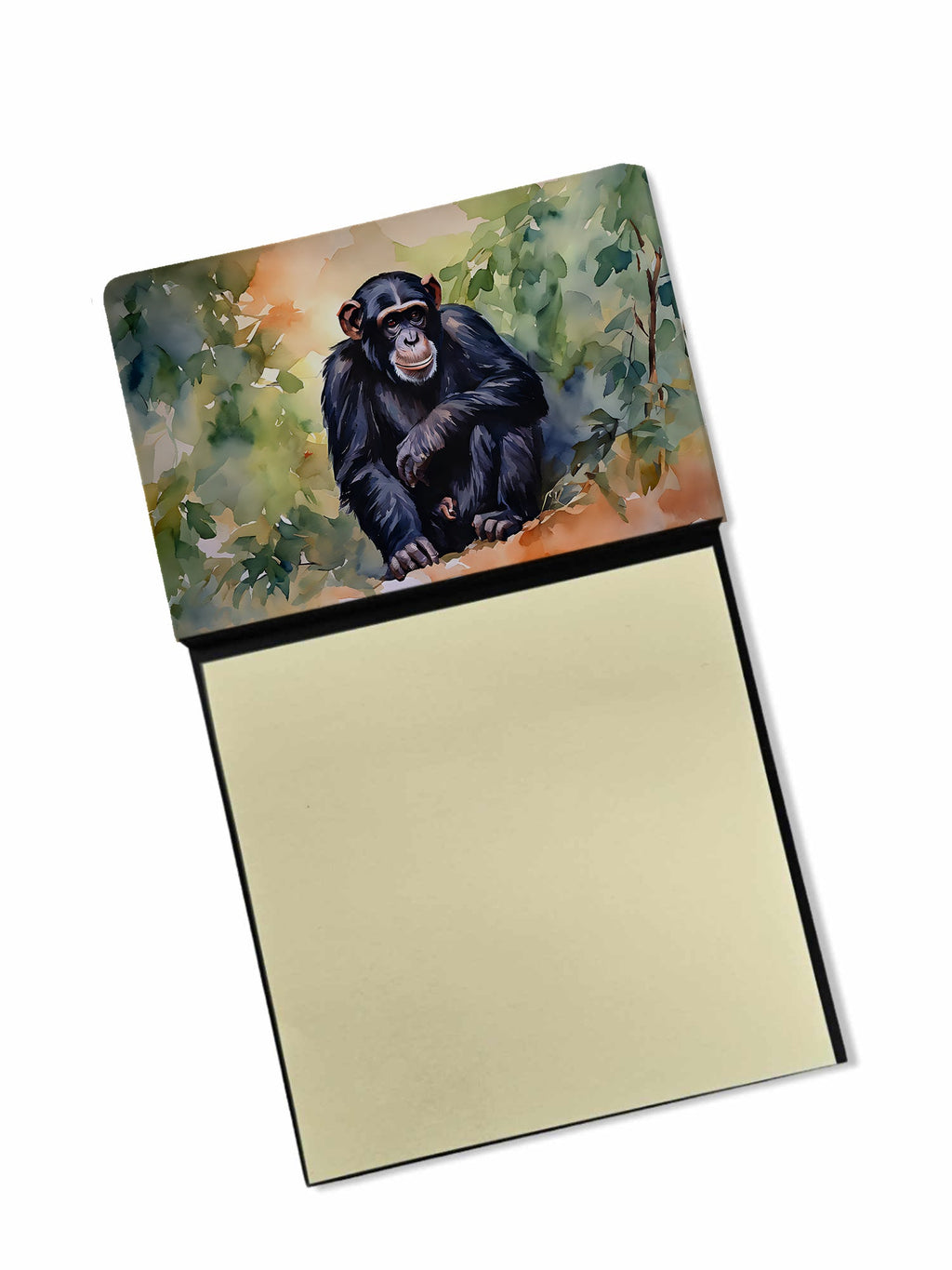 Chimpanzee Watercolor Sticky Note Holder Refillable Dispenser Desk Accessory 3x3 Pad Gift