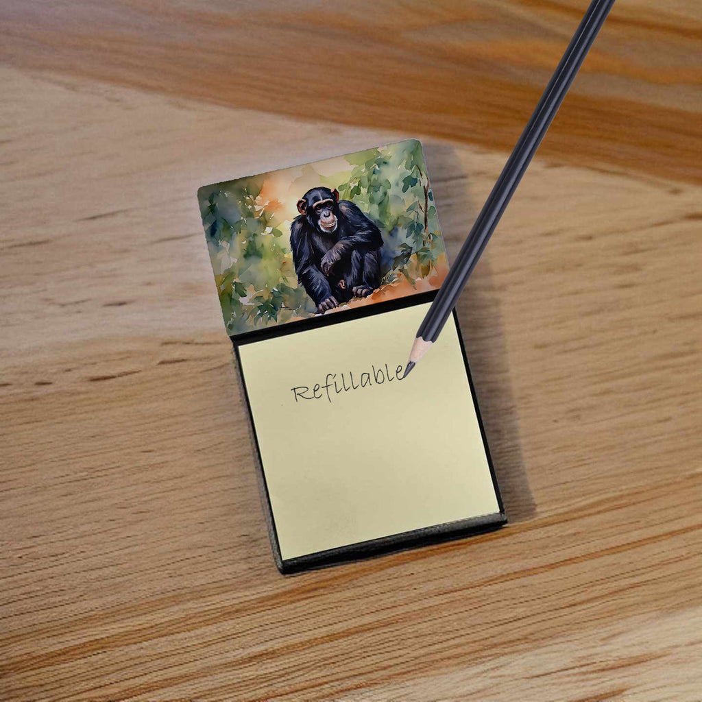 Chimpanzee Watercolor Sticky Note Holder Refillable Dispenser Desk Accessory 3x3 Pad Gift