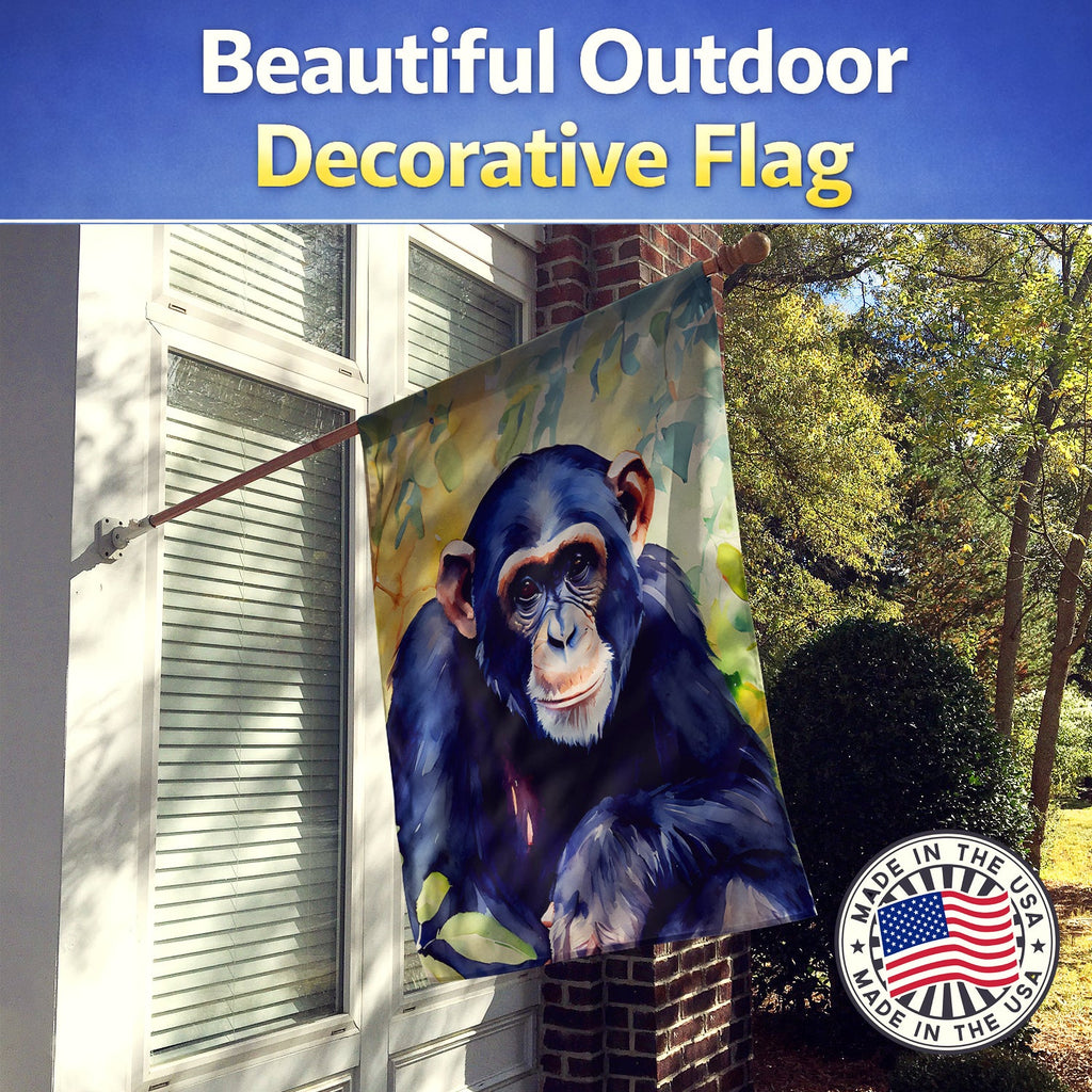 Chimpanzee House Flag 28x40 Porch Sleeve Pole Decorative Outside Yard Banner Artwork Wall Hanging, Polyester