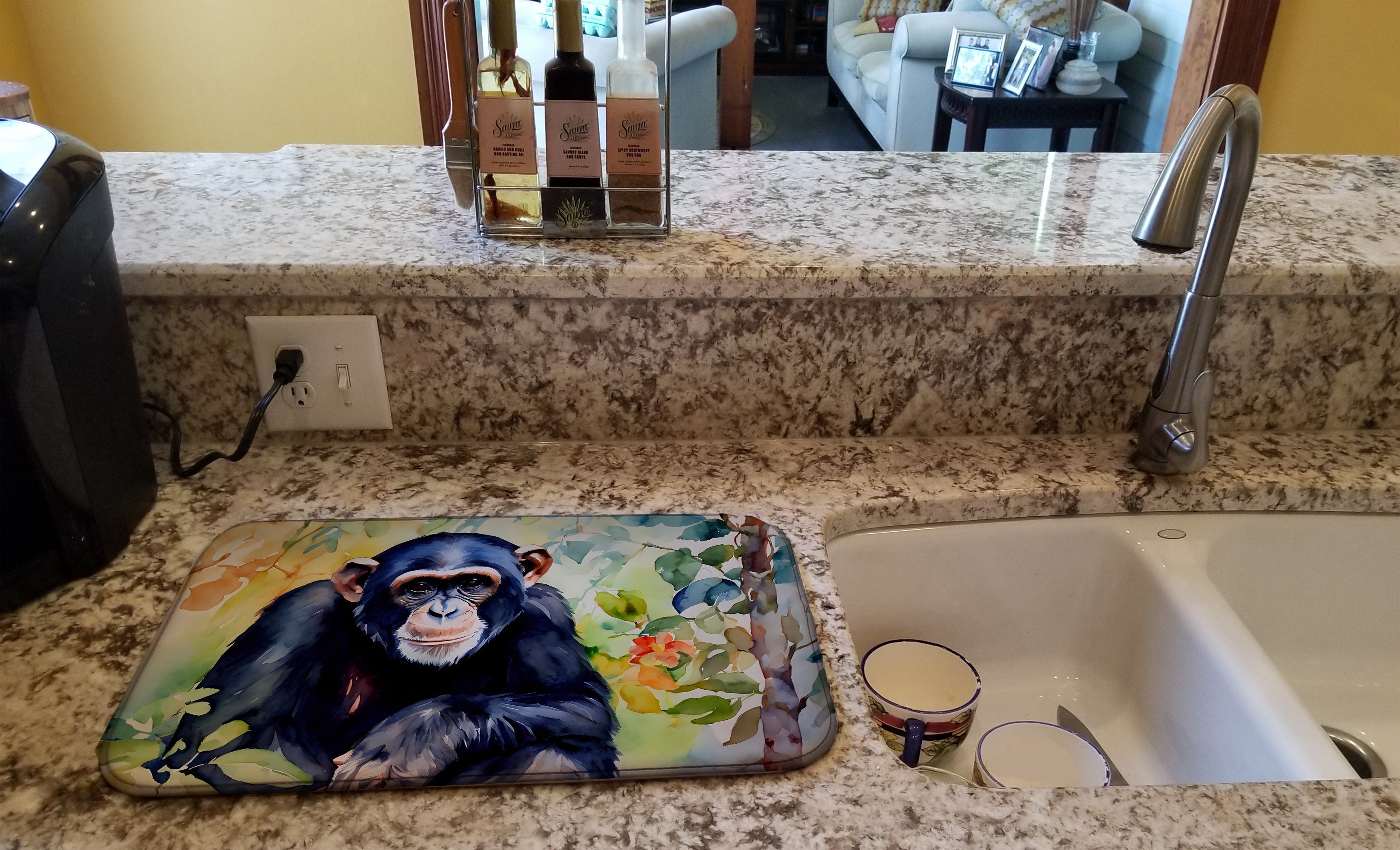 Chimpanzee Dish Drying Mat Absorbent Dish Drying Mat Pad for Kitchen Counter Dish Drainer Mat for Countertop, 14 x 21", Multicolor
